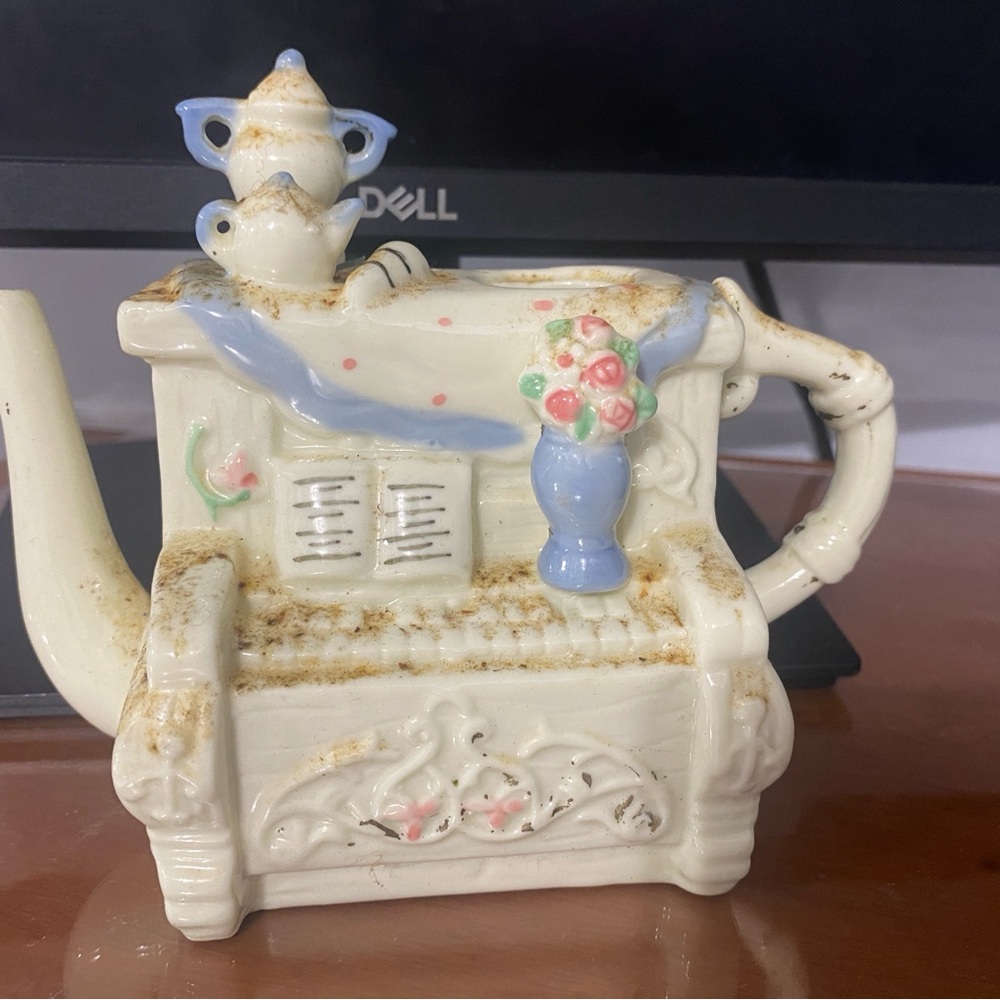Vintage Piano Teapot with Floral Design